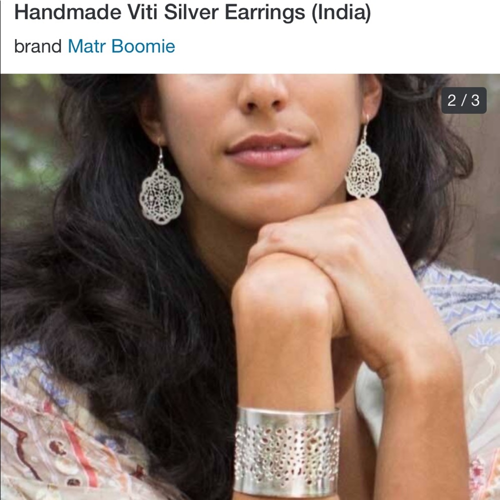 MATR BOOMIE VITI SILVER EARRINGS MADE IN INDIA NWT